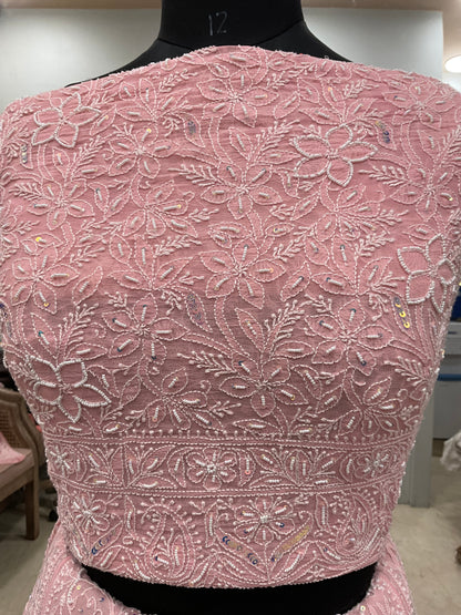 Pure Georgette Heavy Pearl, Cutdana and Sequence Peachy Pink