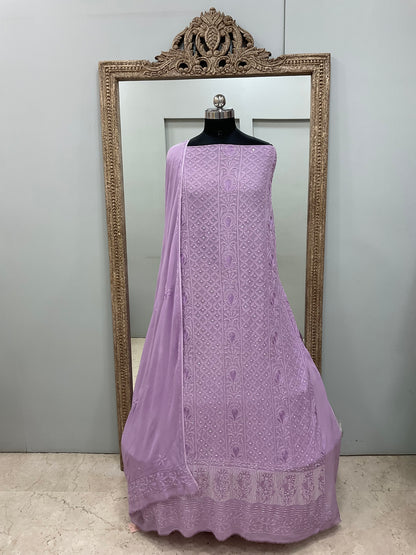 Georgette Straight Cutdana and Sequence Work Purple