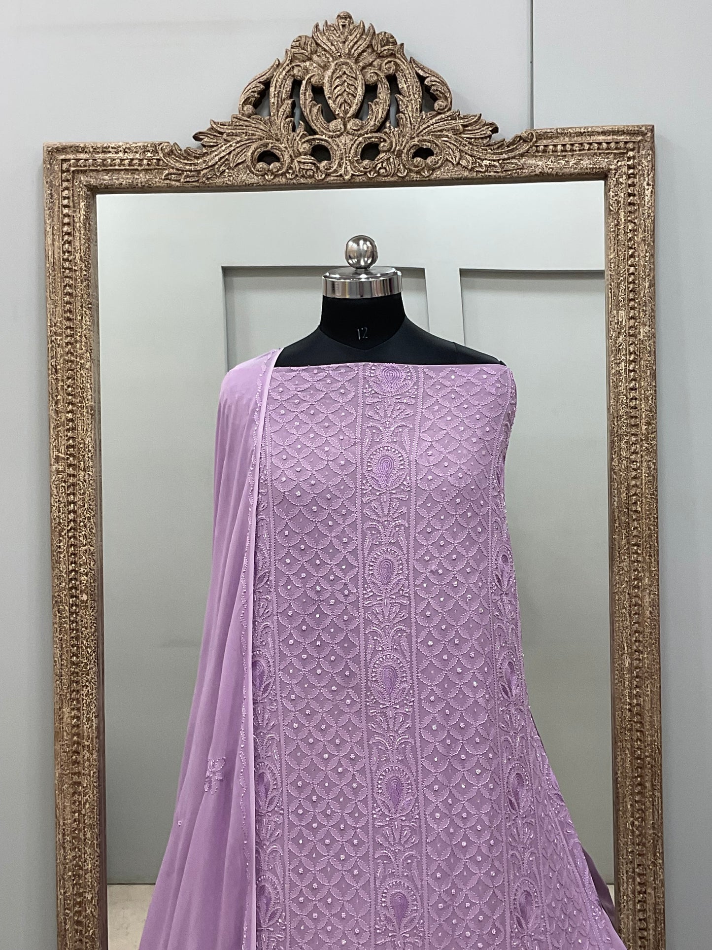 Georgette Straight Cutdana and Sequence Work Purple