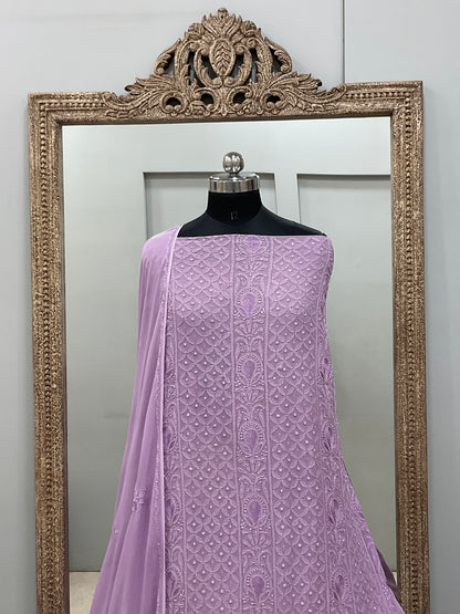 Georgette Straight Cutdana and Sequence Work Purple