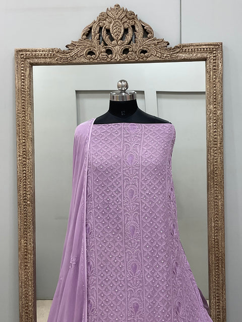 Georgette Straight Cutdana and Sequence Work Purple