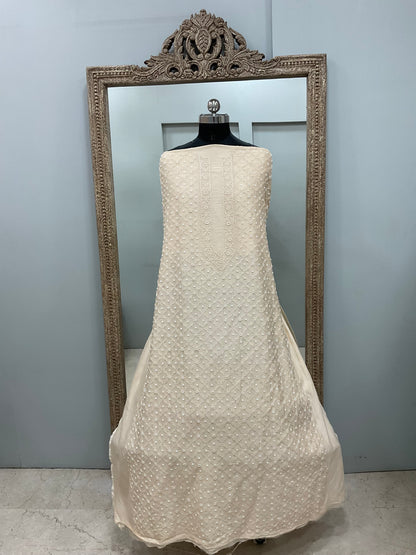 Gents Kurta Pure Chanderi Front Jaal Heavy Cutdana and Pearl Cream