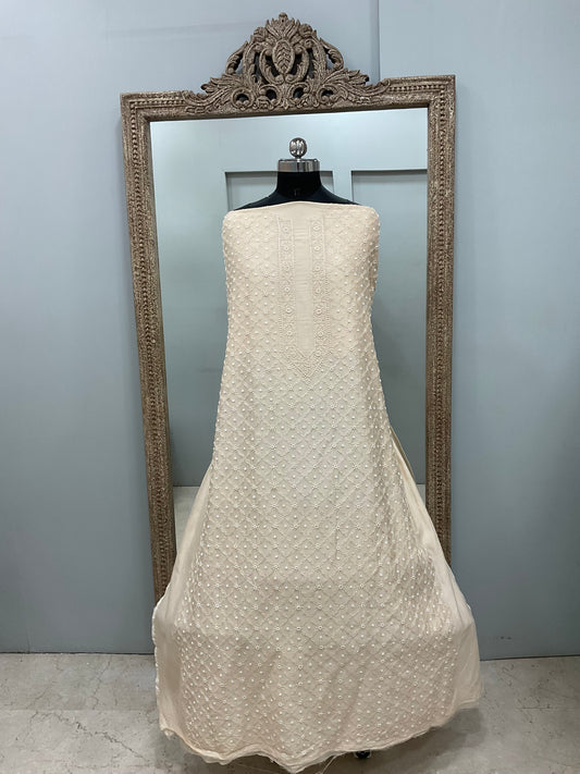 Gents Kurta Pure Chanderi Front Jaal Heavy Cutdana and Pearl Cream