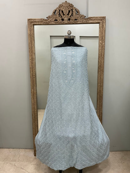 Gents Kurta Pure Chanderi Front Jaal Heavy Cutdana and Pearl Blue