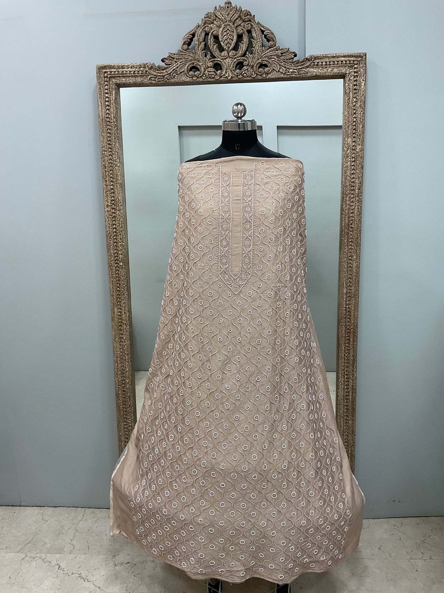 Gents Kurta Pure Chanderi Front Jaal Heavy Cutdana and Pearl Golden Biege