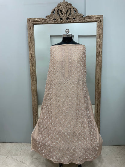 Gents Kurta Pure Chanderi Front Jaal Heavy Cutdana and Pearl Golden Biege