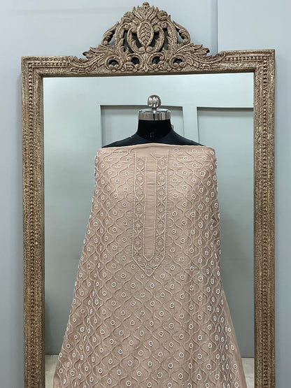 Gents Kurta Pure Chanderi Front Jaal Heavy Cutdana and Pearl Golden Biege