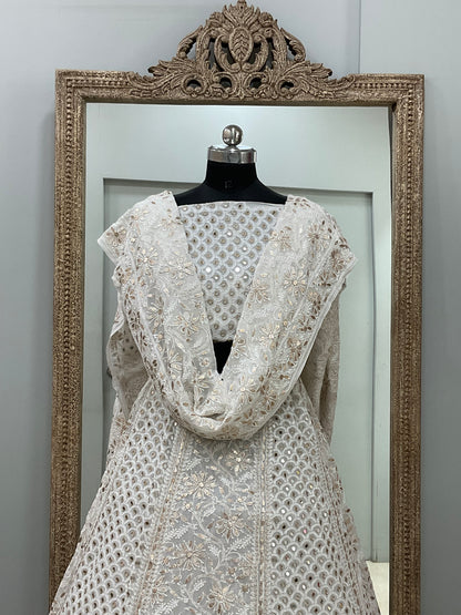 Pure Georgette Lehenga With Heavy Gota Mirror Work White 02