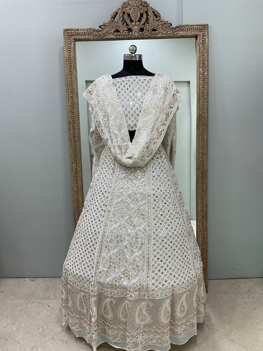 Pure Georgette Lehenga With Heavy Gota Mirror Work White 02