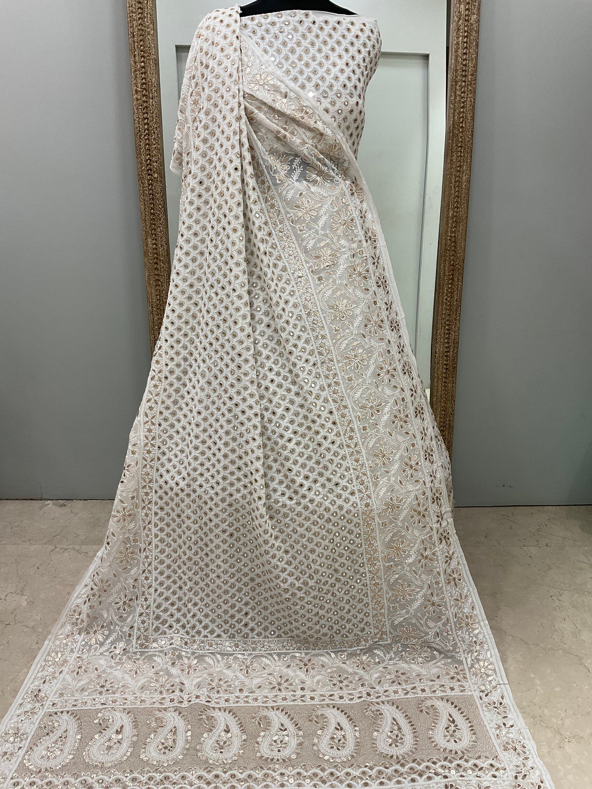 Pure Georgette Lehenga With Heavy Gota Mirror Work White 02