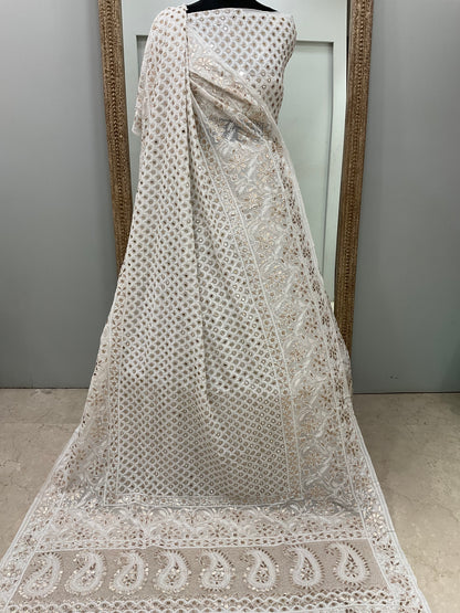 Pure Georgette Lehenga With Heavy Gota Mirror Work White 02