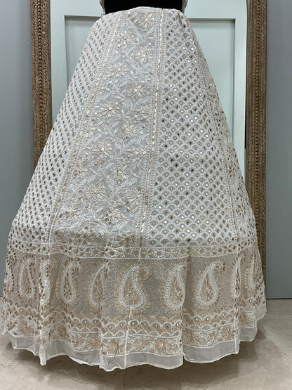 Pure Georgette Lehenga With Heavy Gota Mirror Work White 02