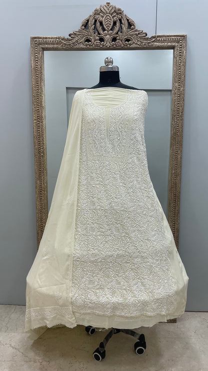Pure Georgette Superfine  Sequence Pearl and Cutdana Lemon Yellow