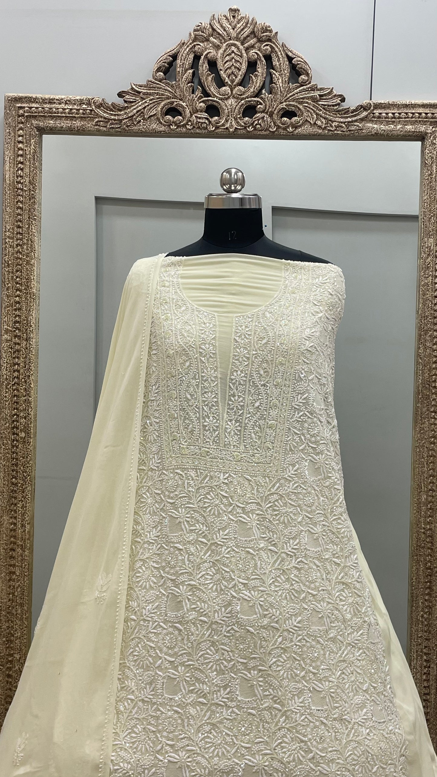 Pure Georgette Superfine  Sequence Pearl and Cutdana Lemon Yellow