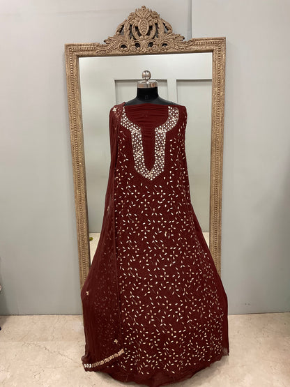 Georgette Straight Heavy Gota Work With Chiffon Dupatta Maroon