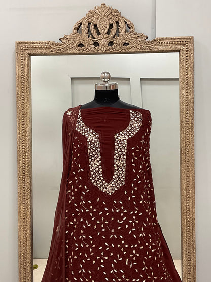 Georgette Straight Heavy Gota Work With Chiffon Dupatta Maroon