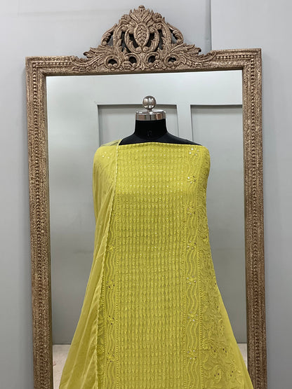 Georgette Straight Heavy Mukaish Work With Chiffon Dupatta Green
