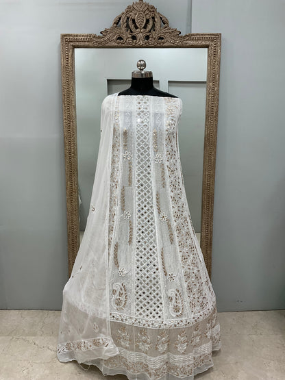 Georgette Anarkali Heavy Gota Mirror Work Off White 01