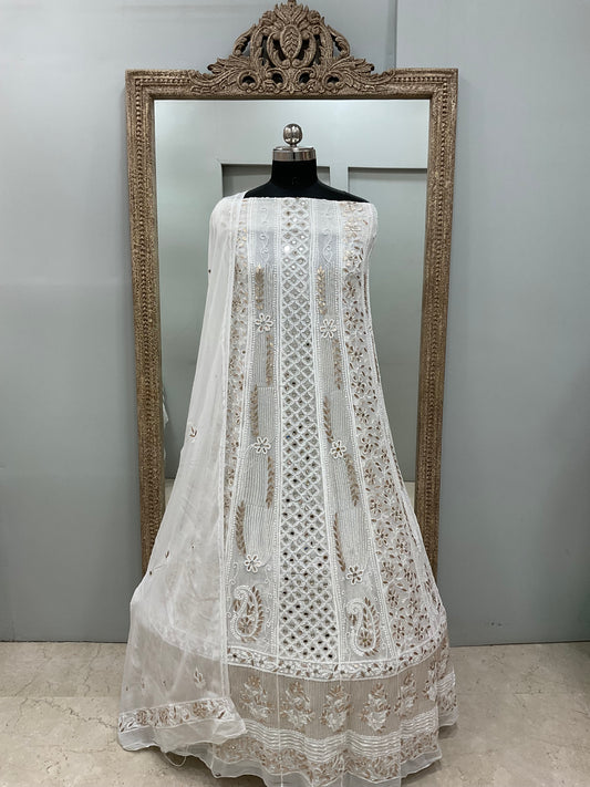Georgette Anarkali Heavy Gota Mirror Work Off White 01