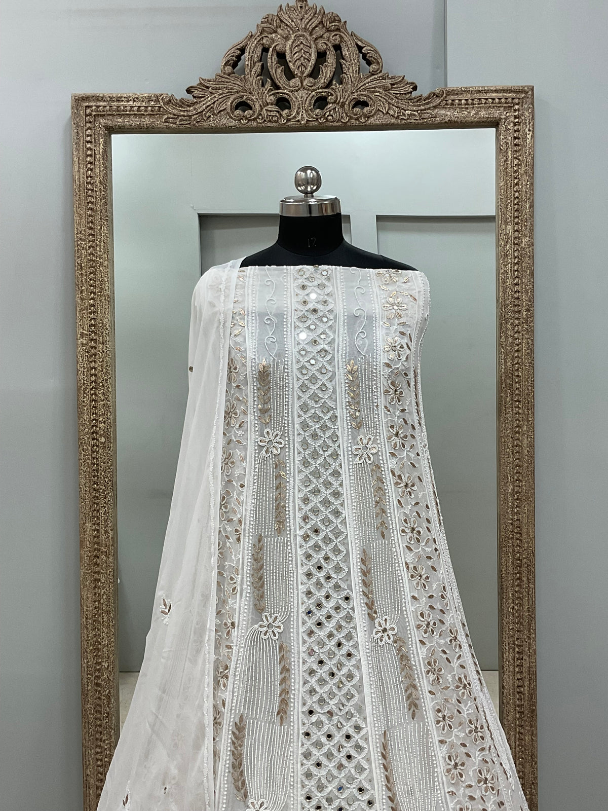 Georgette Anarkali Heavy Gota Mirror Work Off White 01