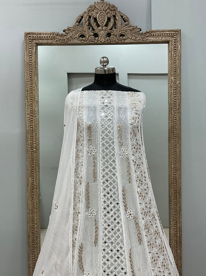 Georgette Anarkali Heavy Gota Mirror Work Off White 01