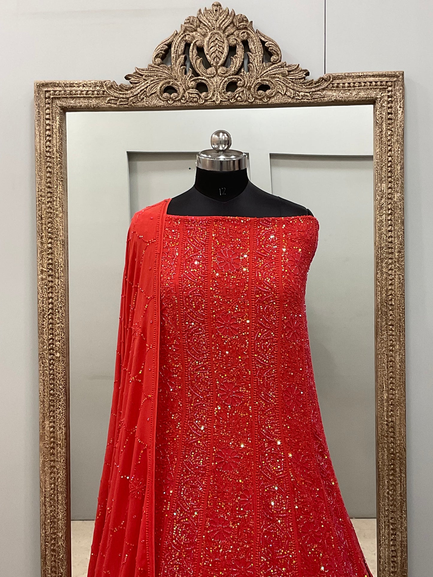 Pure Georgette Anarkali Heavy Pearl, Cutdana and Sequence Red