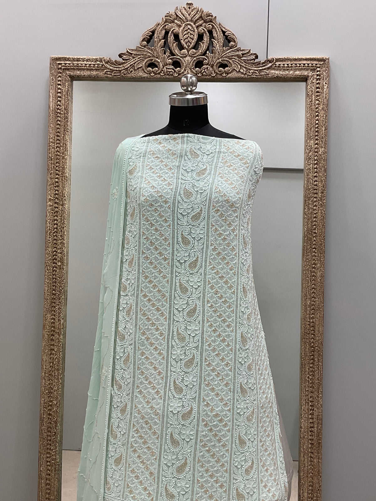 Pure Georgette Heavy Pearl Cutdana and Sequence Designer Green