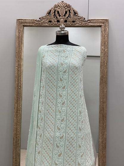 Pure Georgette Heavy Pearl Cutdana and Sequence Designer Green