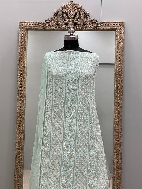 Pure Georgette Heavy Pearl Cutdana and Sequence Designer Green