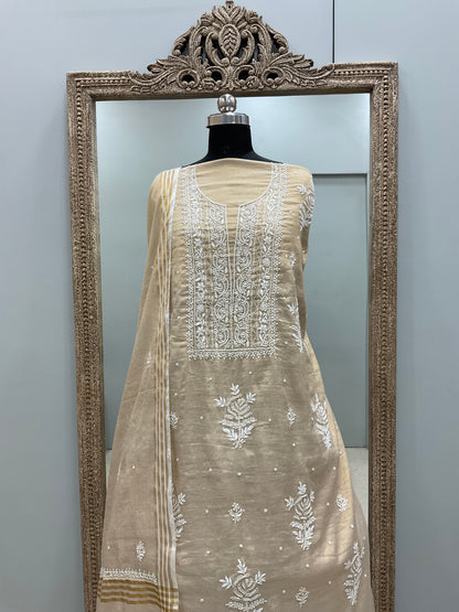 Tissue Straight Booty Pearl and Cutdana Golden Beige 01
