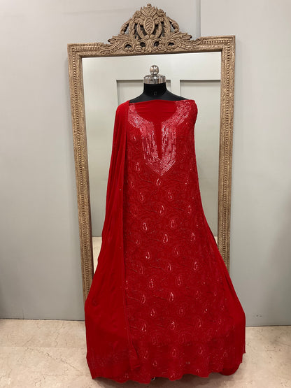 Cutdana Straight with Heavy Pearl Work With Grara Red