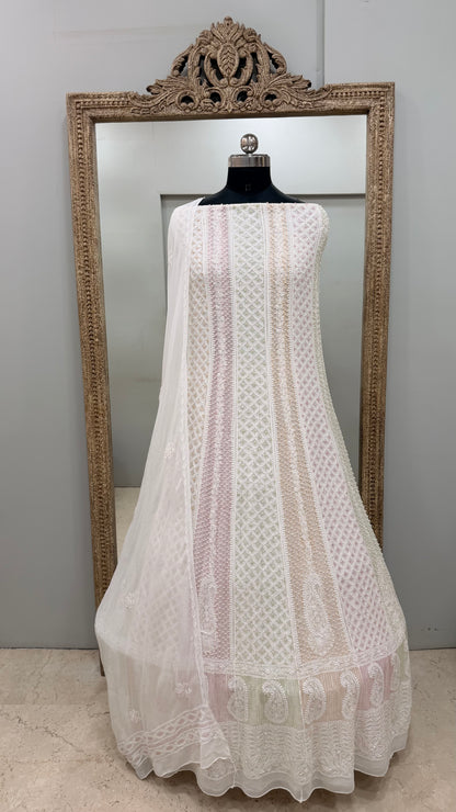 Anarkali Heavy Coloured Cutdana Offwhite
