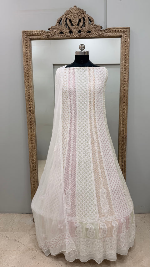 Anarkali Heavy Coloured Cutdana Offwhite