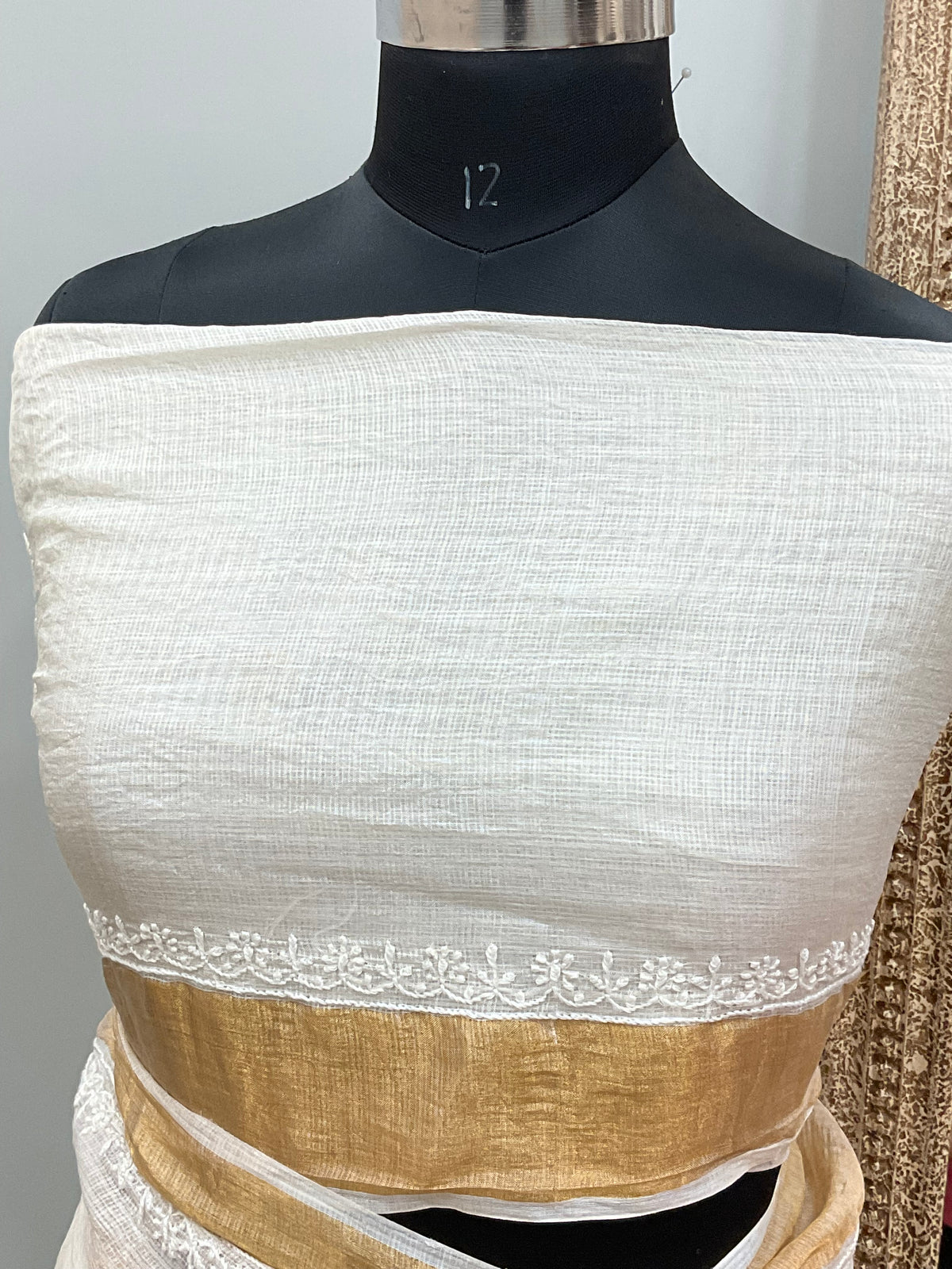 Pure Tassar Silk Saree With Chikan Work Golden