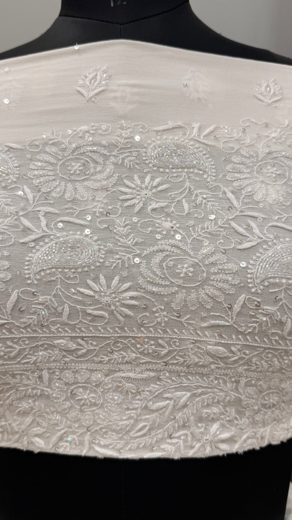 Pure Georgette Saree Superfine Work full jaal with Heavy Cutdana and Sequence White