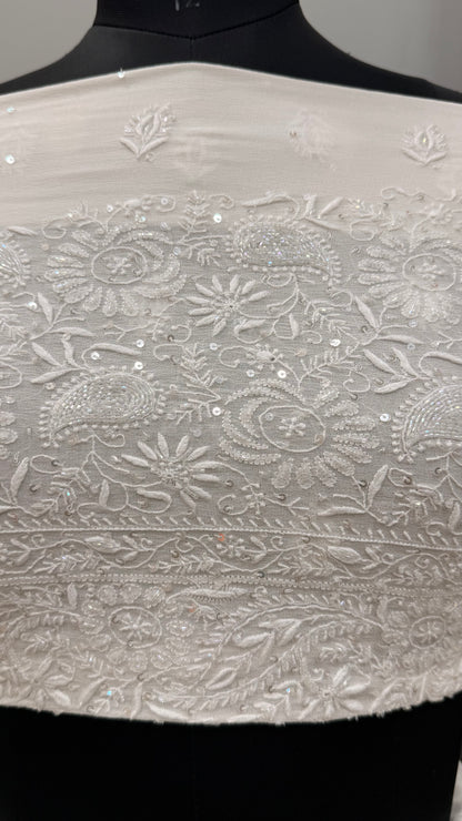 Pure Georgette Saree Superfine Work full jaal with Heavy Cutdana and Sequence White