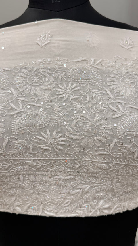 Pure Georgette Saree Superfine Work full jaal with Heavy Cutdana and Sequence White
