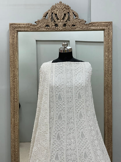 Pure Georgette Anarkali Heavy Pearl, Cutdana and Sequence White 01