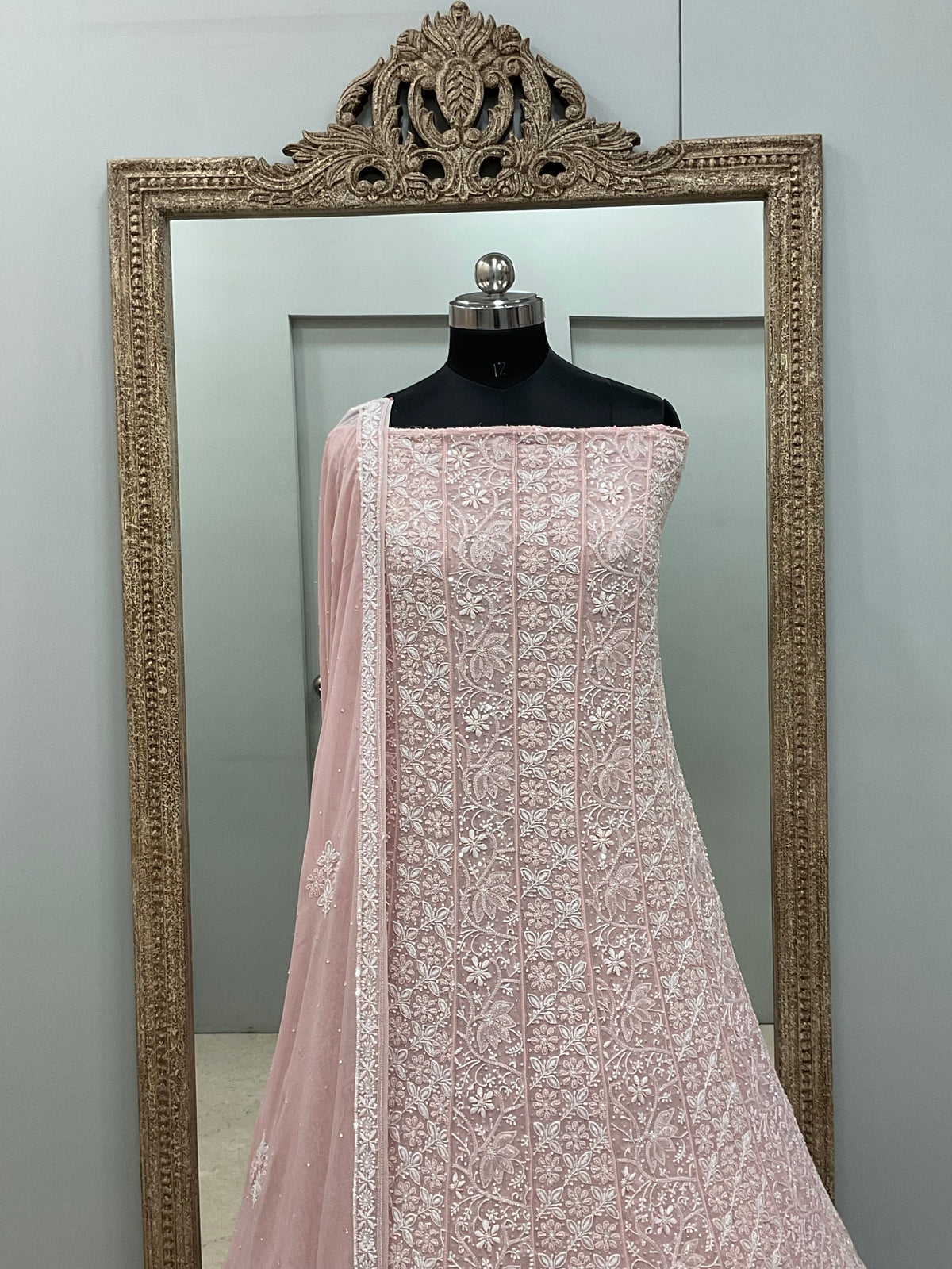 Superfine Pure Georgette Anarkali Heavy Pearl, Cutdana and Sequence Work Peachy Pink