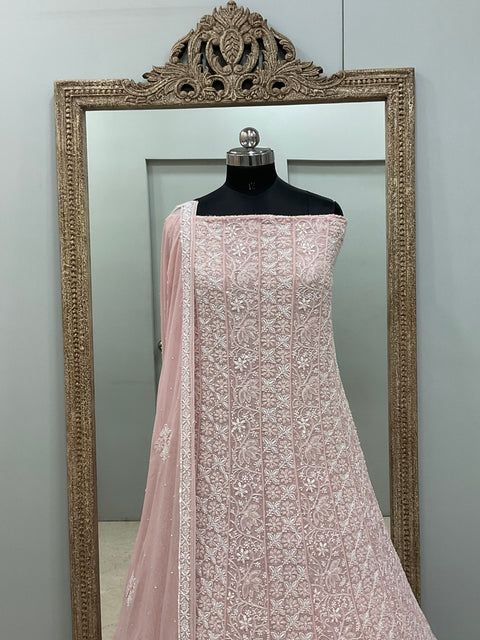 Superfine Pure Georgette Anarkali Heavy Pearl, Cutdana and Sequence Work Peachy Pink