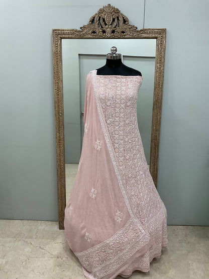 Superfine Pure Georgette Anarkali Heavy Pearl, Cutdana and Sequence Work Peachy Pink
