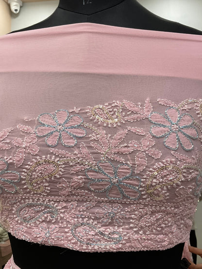 Pure Georgette Saree full jaal with Heavy Cutdana, Pearl and Heavy Sequence Pink