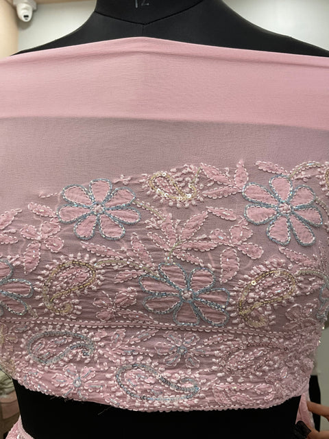 Pure Georgette Saree full jaal with Heavy Cutdana, Pearl and Heavy Sequence Pink