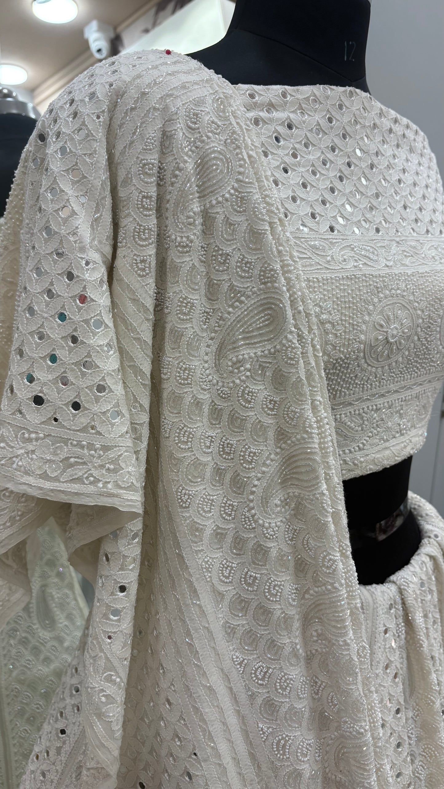 Pure Georgette Lehenga Heavy Pearl, Cutdana and Sequence,Mirror Work White
