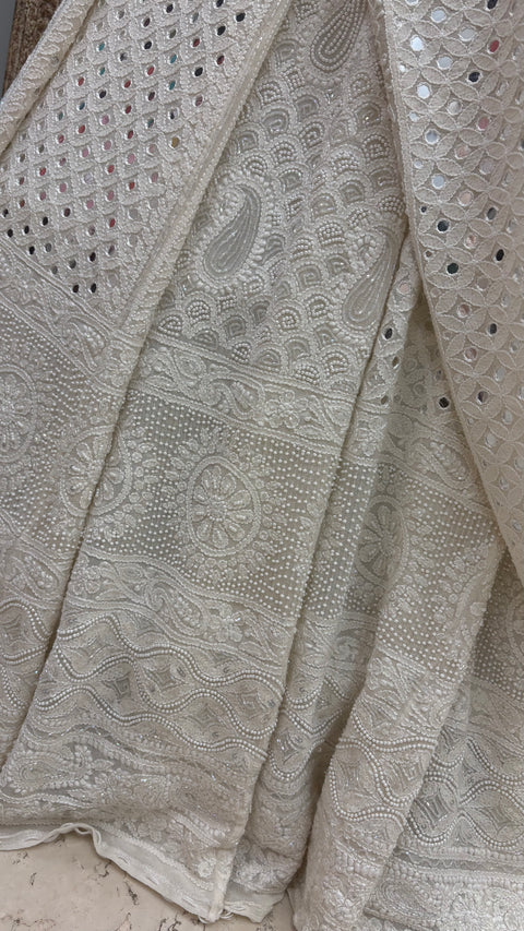 Pure Georgette Lehenga Heavy Pearl, Cutdana and Sequence,Mirror Work White
