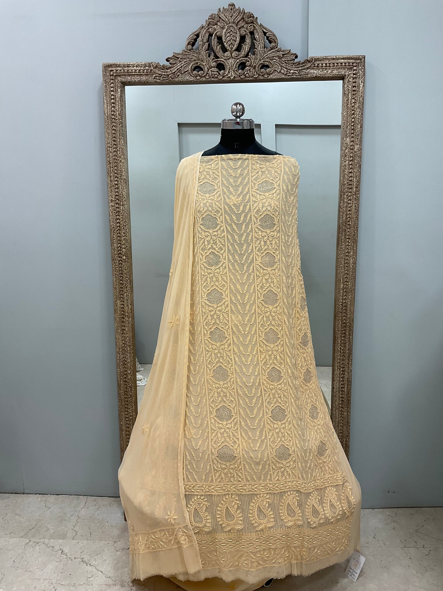 Colored Pearl Georgette Shirt With Dupatta Beige