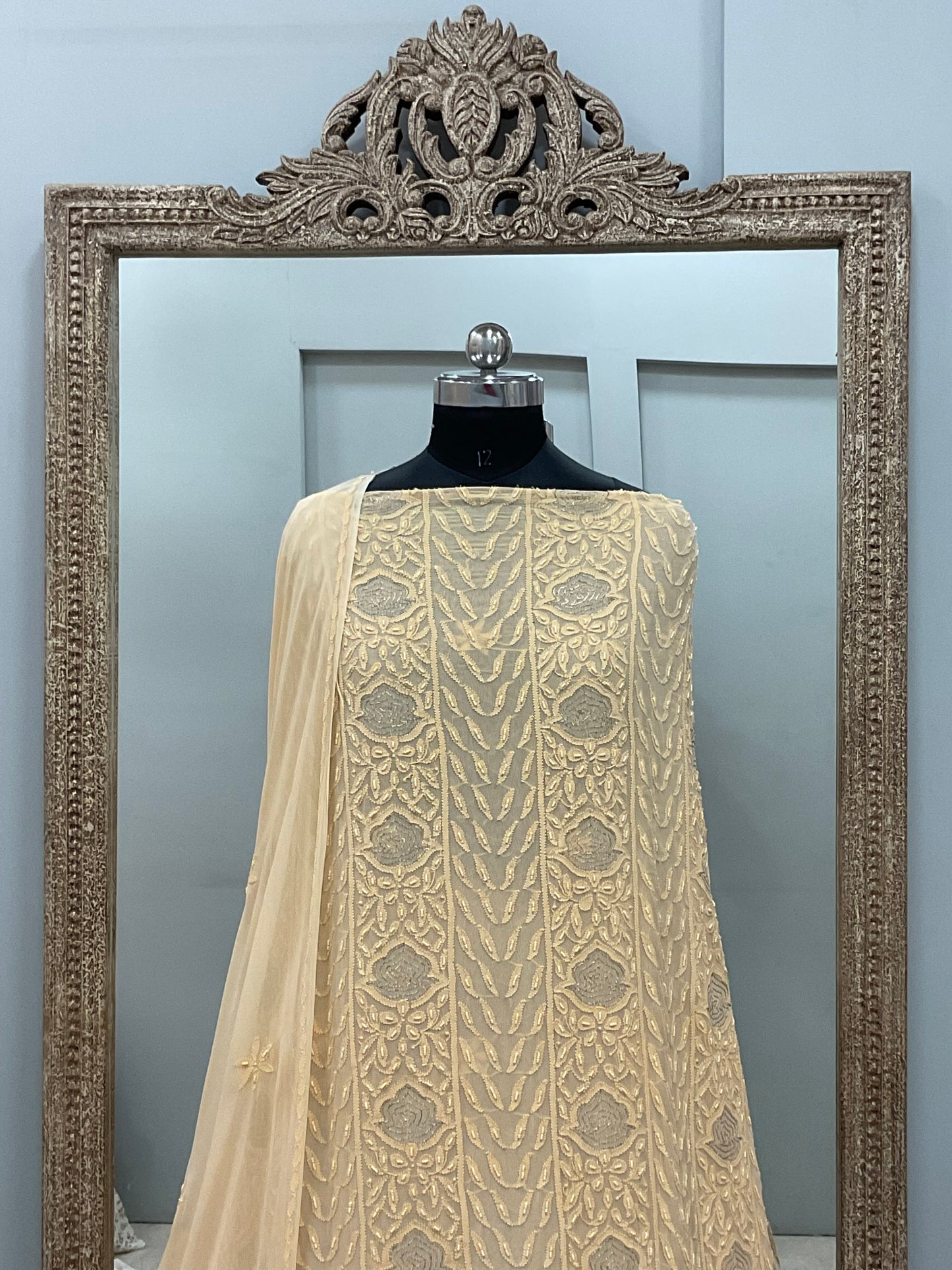 Colored Pearl Georgette Shirt With Dupatta Beige