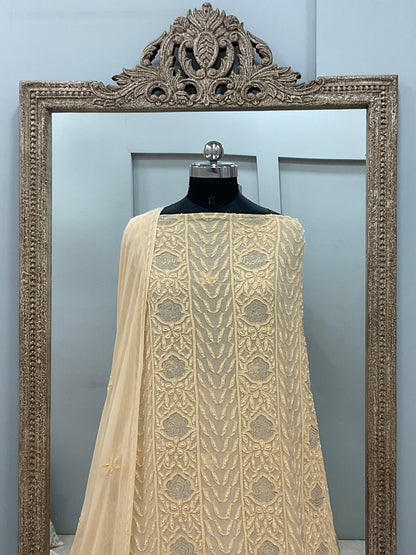 Colored Pearl Georgette Shirt With Dupatta Beige