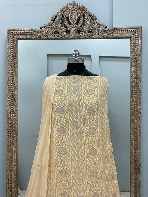Colored Pearl Georgette Shirt With Dupatta Beige