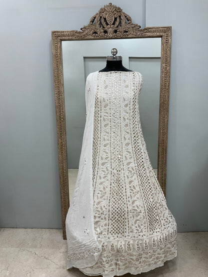 Georgette Anarkali Heavy Gota Mirror And Pearl Work White 10
